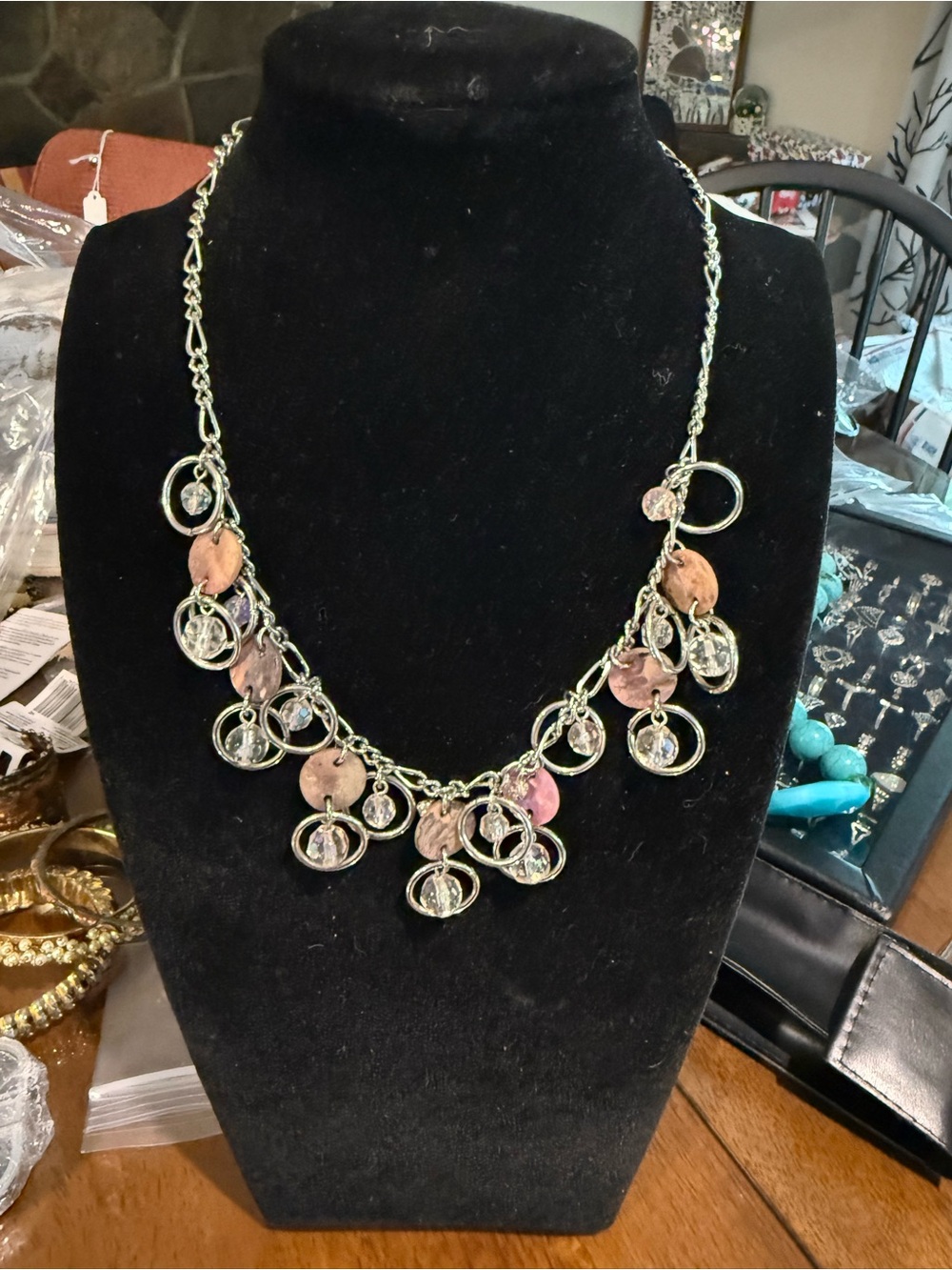 Cookie Lee Pink and Silver Dangle Charm Necklace